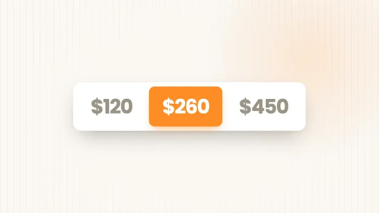 Three monthly online coaching prices, $120, $260 and $450, middle tier selected